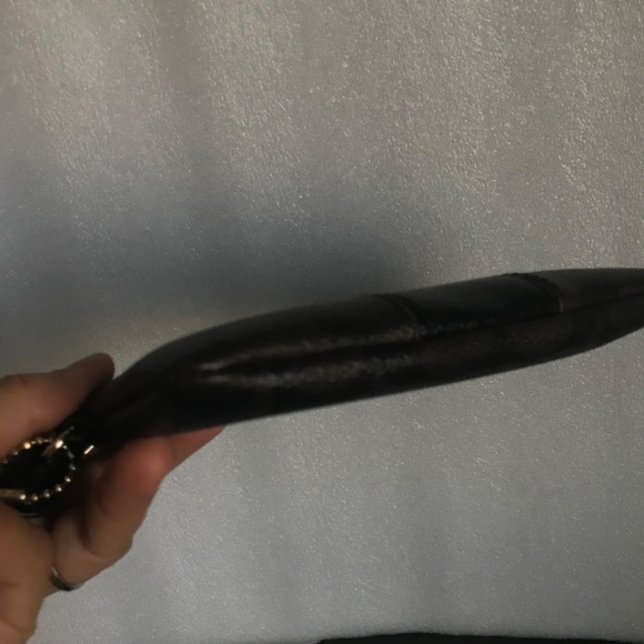 Coach Corner Zip Wristlet in Signature Coated Canvas Leather Stripe Brown/Black - Picture 15 of 16